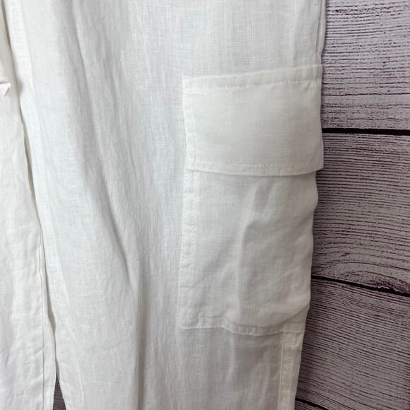 Magaschoni Womens Linen Utility Cargo Pockets Elastic Waist Drawstring Pants - Picture 5 of 15